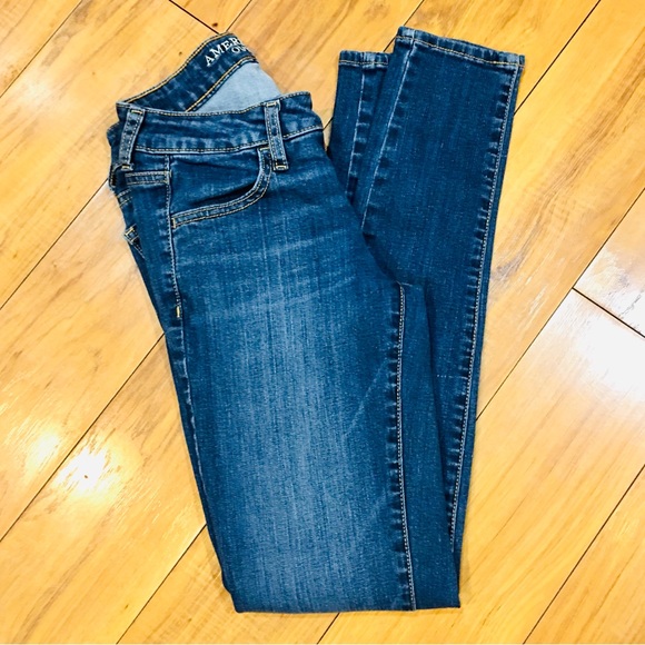 American Eagle AEO dark wash skinny denim jean super stretch jegging 0 - Picture 3 of 7